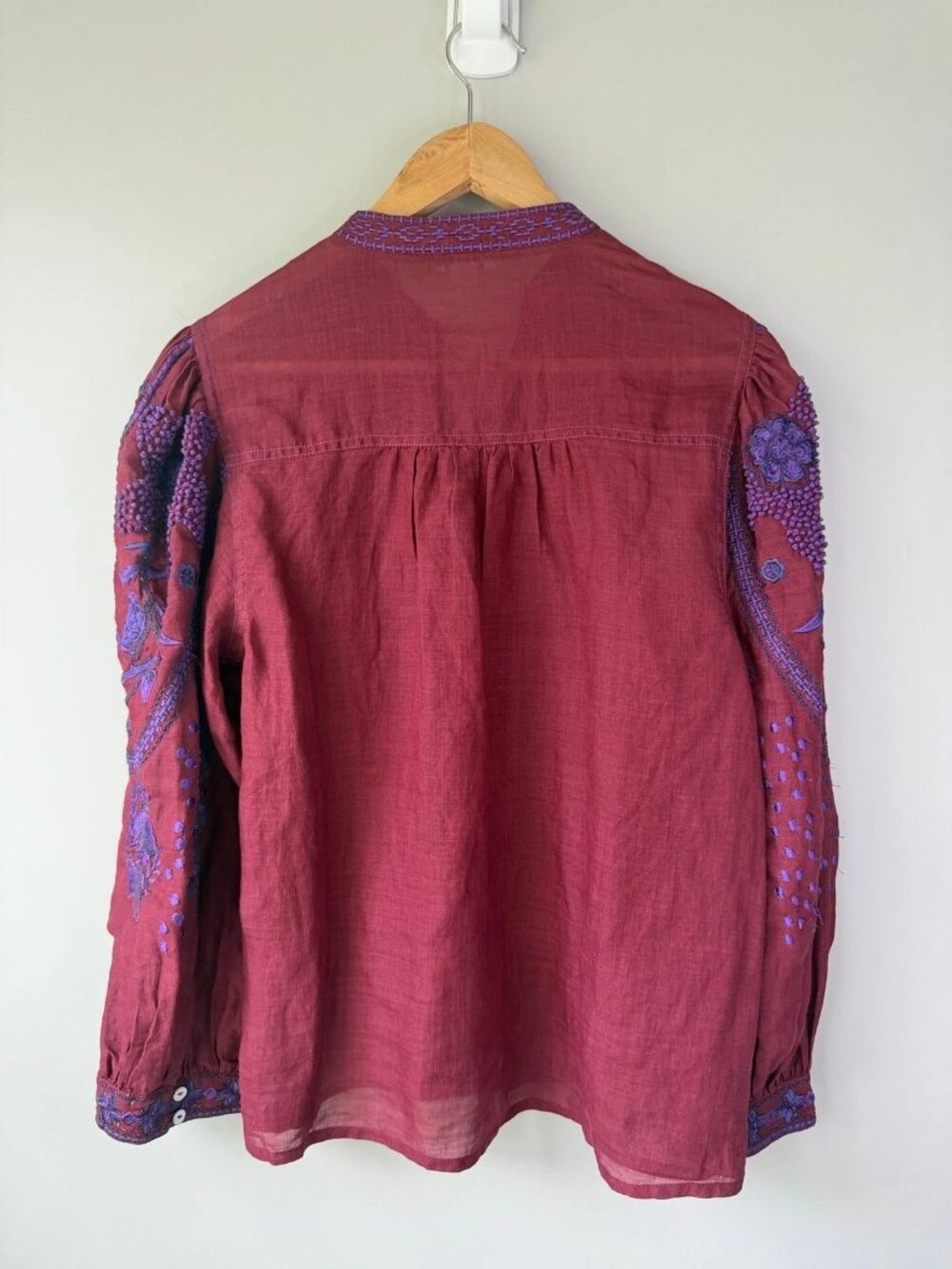 Sundance Catalog Embroidered Boho Christiane Blouse Sz S Cabernet - Picture 5 of 10